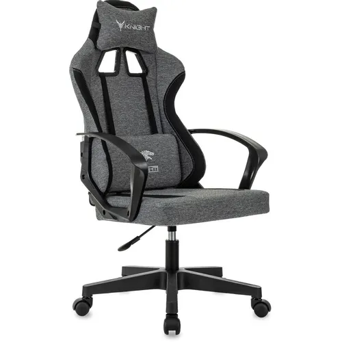 Кресло игровое KNIGHT Optimum, ткань, до 120кг, фиксированные подлокотники, серый/чёрный