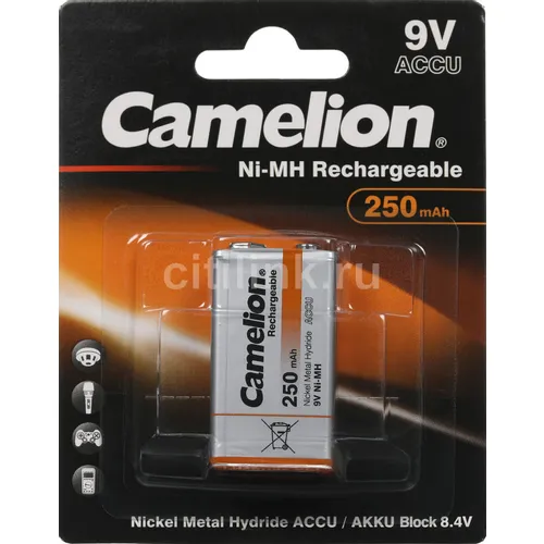 9V Аккумуляторная батарейка CAMELION NH-9V250BP1, 1 шт. 250мAч