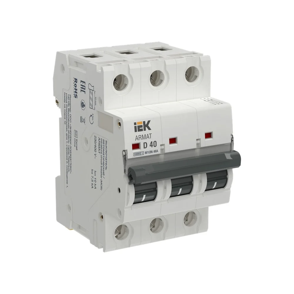 Автоматический выключатель IEK ARMAT M10N-MA 3P D 40А AR-M10N-MA-3-D040