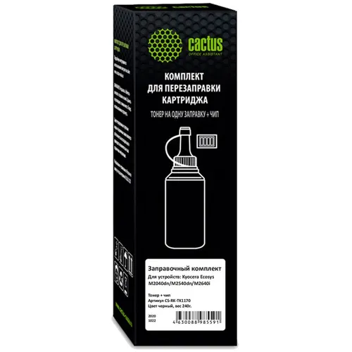 Тонер Cactus CS-RK-TK1170, для Kyocera Ecosys M2040dn/ M2540dn/M2640idw, черный, 240грамм, флакон, чип
