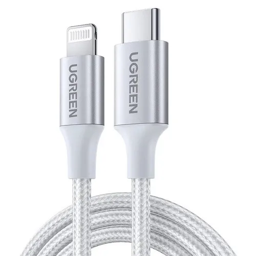 Кабель UGREEN US304, Lightning (m) - USB Type-C (m), 2м, MFI, 3A, серебристый [70525]