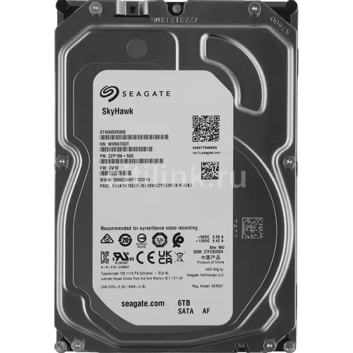 Жесткий диск Seagate Skyhawk ST6000VX008, 6ТБ, HDD, SATA III, 3.5"