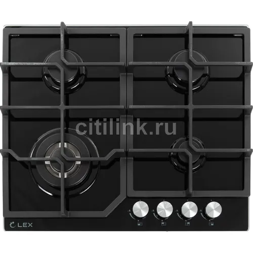 Газовая варочная панель LEX GVG 640-1 BL, 4 конфорки, закаленное стекло, черный