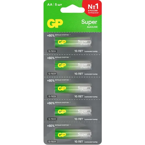 AA Батарейка GP Super Alkaline 15AA21-2CRSC5, 5 шт. 2500мAч
