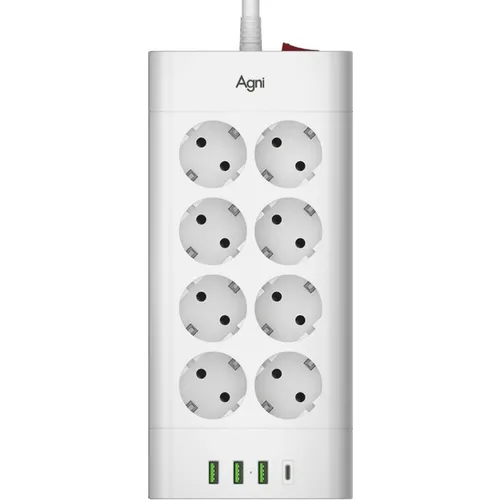 Сетевой фильтр AGNI TP-FA4U8E, 5м, белый [tp-fa4u8e-c-5m-white]
