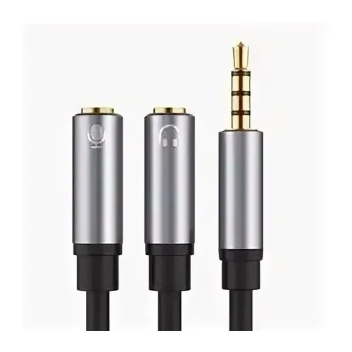 Кабель-переходник аудио PREMIER PCH-231, 2xJack 3.5 (f) - Jack 3.5 (m) 4-pin, 0.3м, GOLD, черный