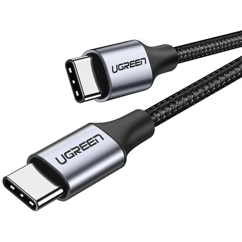 Кабель UGREEN US261, USB Type-C (m) - USB Type-C (m), 2м, 3A, серый / черный [50152]