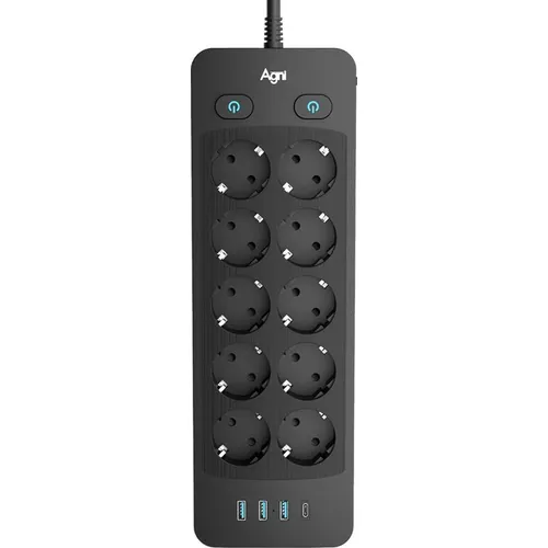 Сетевой фильтр AGNI TP-FO4U10E-С, 5м, черный [tp-fo4u10e-с-5m-black]
