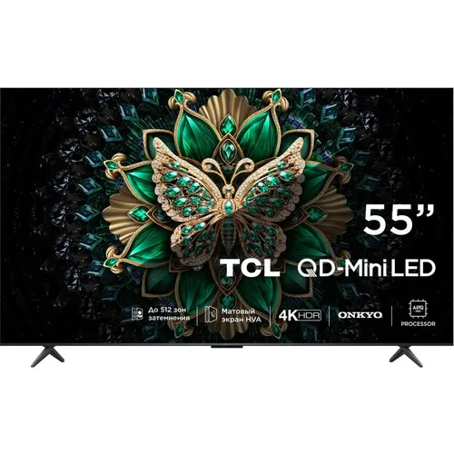 55" Телевизор TCL 55C6K QD-Mini LED QLED, 4K Ultra HD, СМАРТ ТВ, Google TV, черный