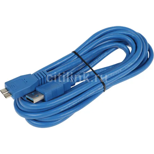 Кабель NingBo micro USB 3.0 B (m) (угловой) - USB A(m) (прямой), 3м, блистер, синий