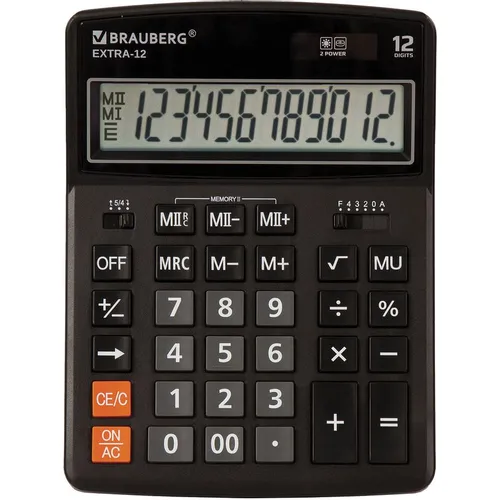 Калькулятор BRAUBERG Extra, 12-Bk, 12-разрядный, черный