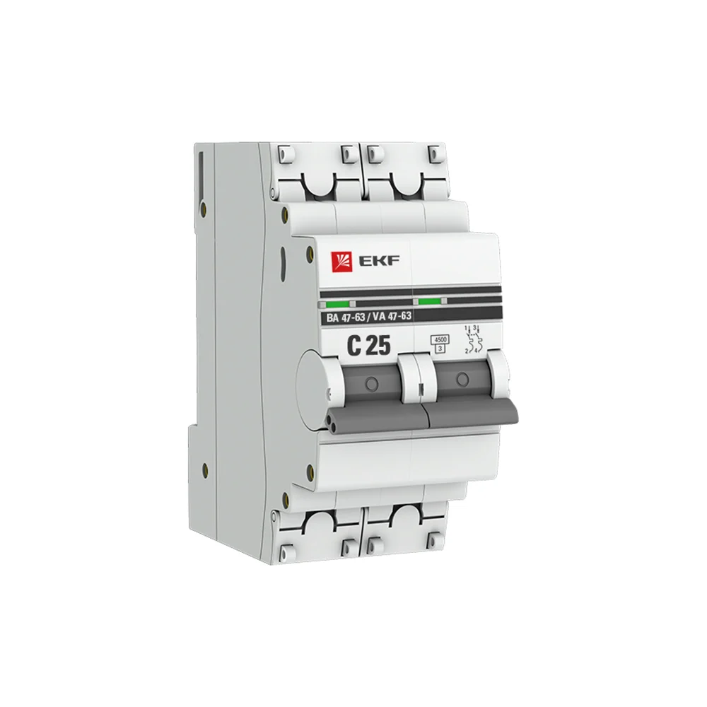 Двухполюсный автомат EKF PROxima 25А С ВА47-63 4.5кА mcb4763-2-25C-pro