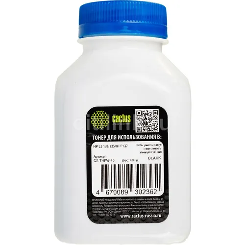 Тонер Cactus CS-THPW-40, для HP W1106; Xerox 106R01487, черный, 40грамм, флакон