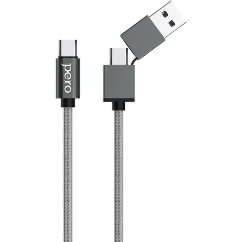 Кабель PERO DC-07, USB Type-C (m) - USB (m)/USB Type-C (m), серый [prdc-07utt1ms]