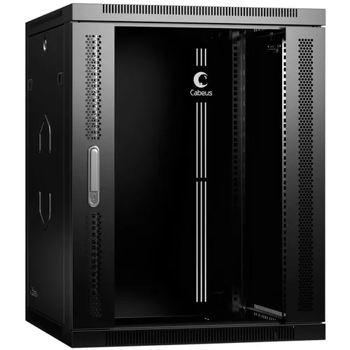 Шкаф коммутационный CABEUS SH-05F-15U60/60-R-BK настенный, стеклянная передняя дверь, 15U, 600x769x600 мм