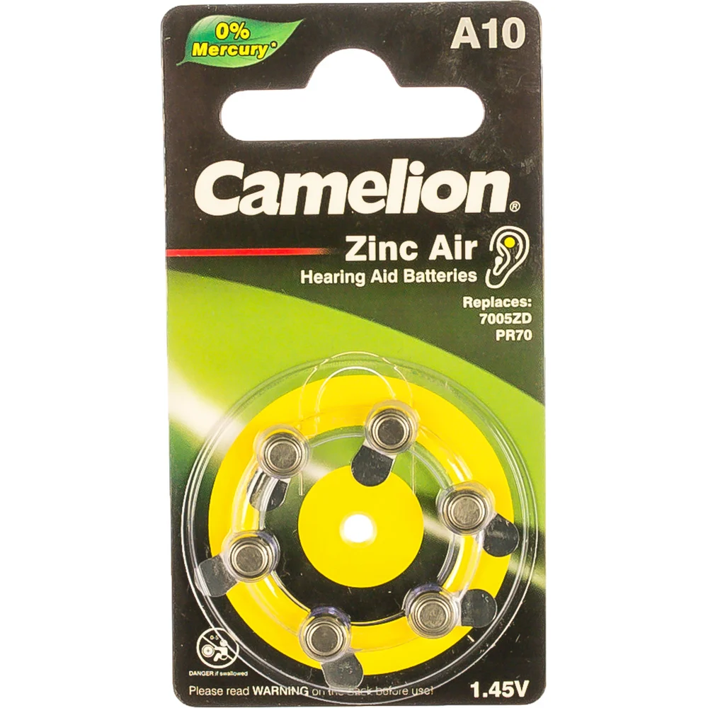 Батарейка для слуховых аппаратов Camelion ZA10 BL-6 Mercury Free 12823
