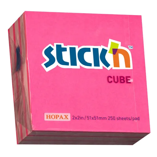 Блок самоклеящийся бумажный STICK`N 21338, 51x51, 250 л, 2 цв, неон+пастель, розовый 48 шт./кор.