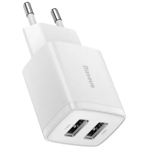 Сетевое зарядное устройство BASEUS CCXJ010202, 2xUSB-A, 10.5Вт, 2A, белый