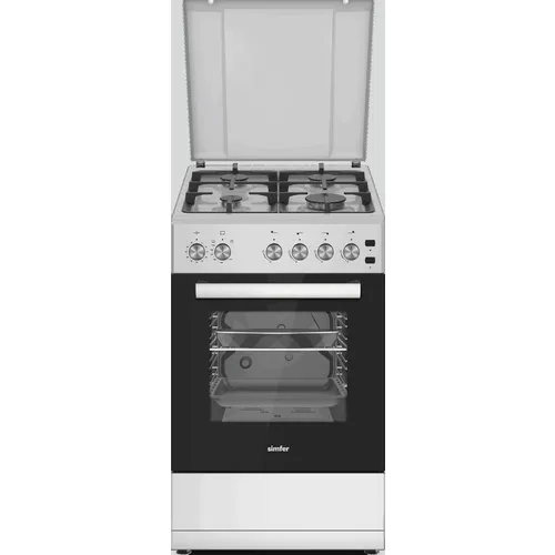 Газовая плита Simfer F56GG42025, газовая духовка, металлическая крышка, чугун, серый и черный