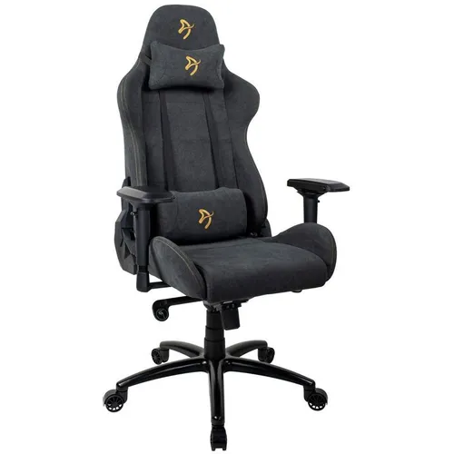 Кресло игровое AROZZI Verona Signature Soft Fabric, ткань, до 130кг, топ-ган, регулируемые 4D подлокотники, черный/золотистый