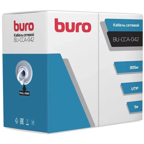 Кабель сетевой Buro BU-CCA-042 UTP, кат.5E, 305м, 4 пары, 0.42мм, алюминий омедненный, одножильный, серый