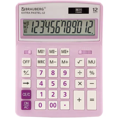 Калькулятор BRAUBERG Extra, Pastel-12-Pr, 12-разрядный, сиреневый