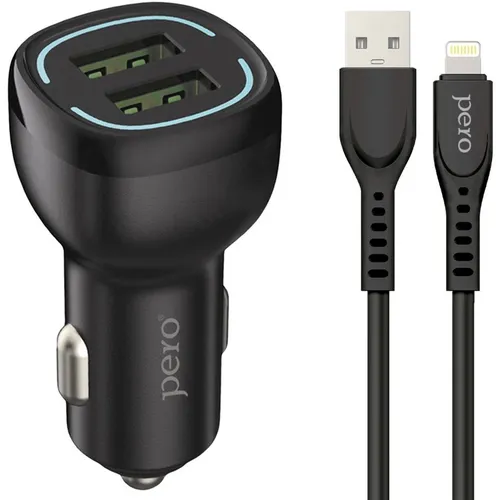 Автомобильное зарядное устройство PERO AC04, 2xUSB-A, 8-pin Lightning, 12Вт, 2.4A, черный [aс04lcb]
