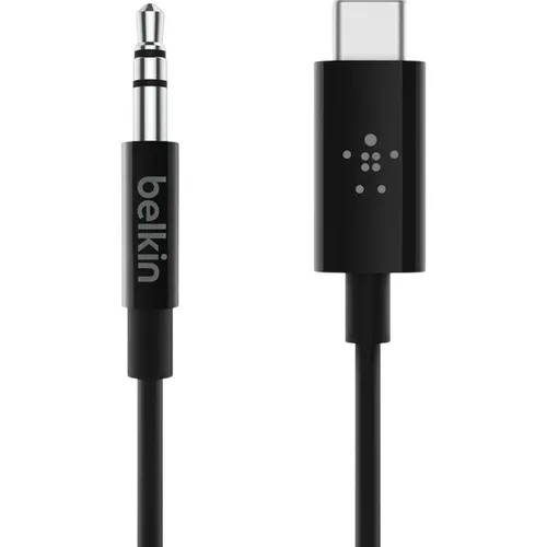 Кабель Belkin F7U079bt03-BLK, USB Type-C (m) (прямой) - Jack 3.5 (m) (прямой), круглое, 0.9м, черный