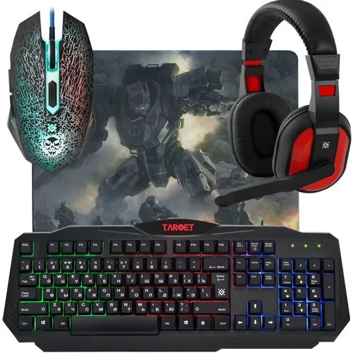 Гарнитура игровая Defender Target MKP-350, для компьютера и игровых консолей, накладные, проводные, черный / красный [52350]