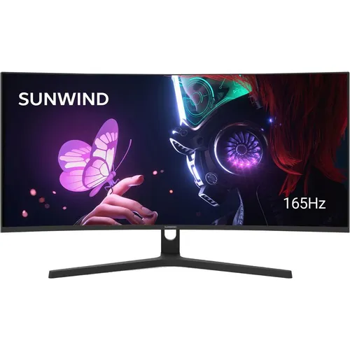34" Монитор SunWind SM-34QV401, 3440x1440, VA, 165Гц, 2хHDMI, 2хDP, изогнутый, черный [sm34vg01]