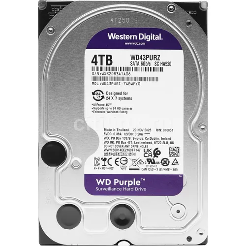 Жесткий диск WD Purple WD43PURZ, 4ТБ, HDD, SATA III, 3.5"