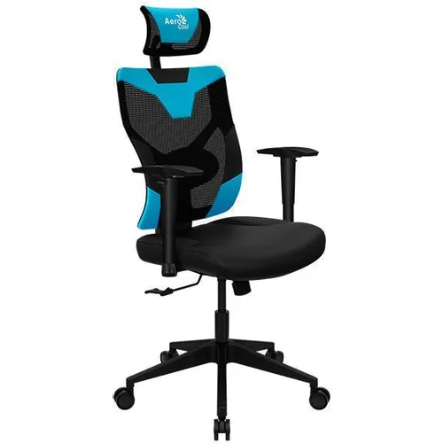 Кресло игровое Aerocool Guardian, экокожа/сетка, до 150кг, мультиблок, регулируемые 2D подлокотники, черный/голубой