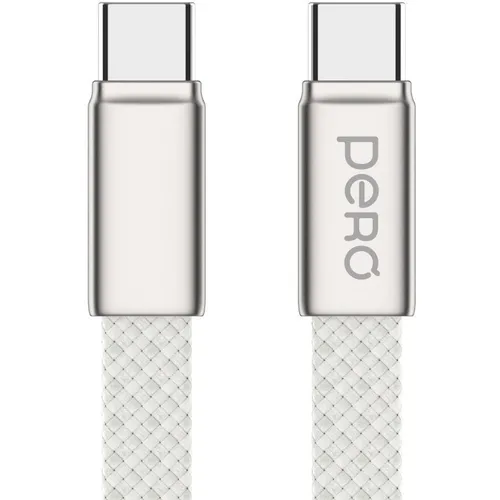 Кабель PERO DC18, USB Type-C (m) - USB Type-C (m), 1.5м, плоский, 3A, серебристый [prdc-18ccwh]