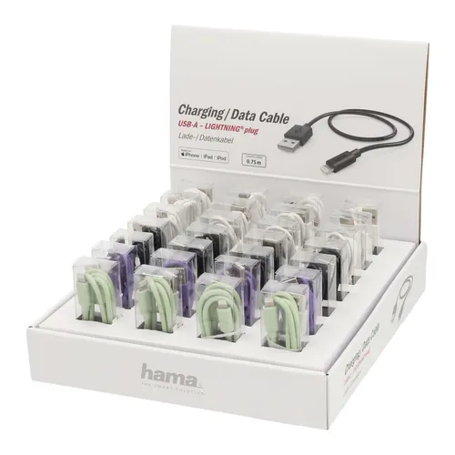 Кабель HAMA H-187244, Lightning (m) - USB (m), 0.75м, MFI, ассорти [00187244]