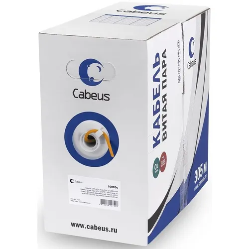 Кабель информационный CABEUS UTP-4P-Cat.6-SOLID-LSZH, кат.6, 305м, оранжевый