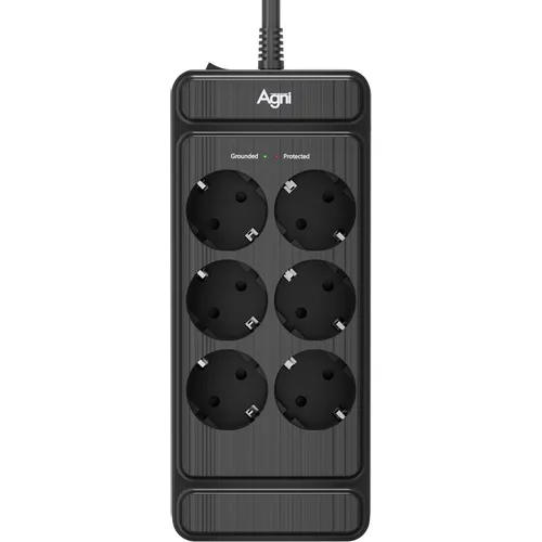 Сетевой фильтр AGNI TP-FS6E, 2м, черный [tp-fs6e-2m-black]