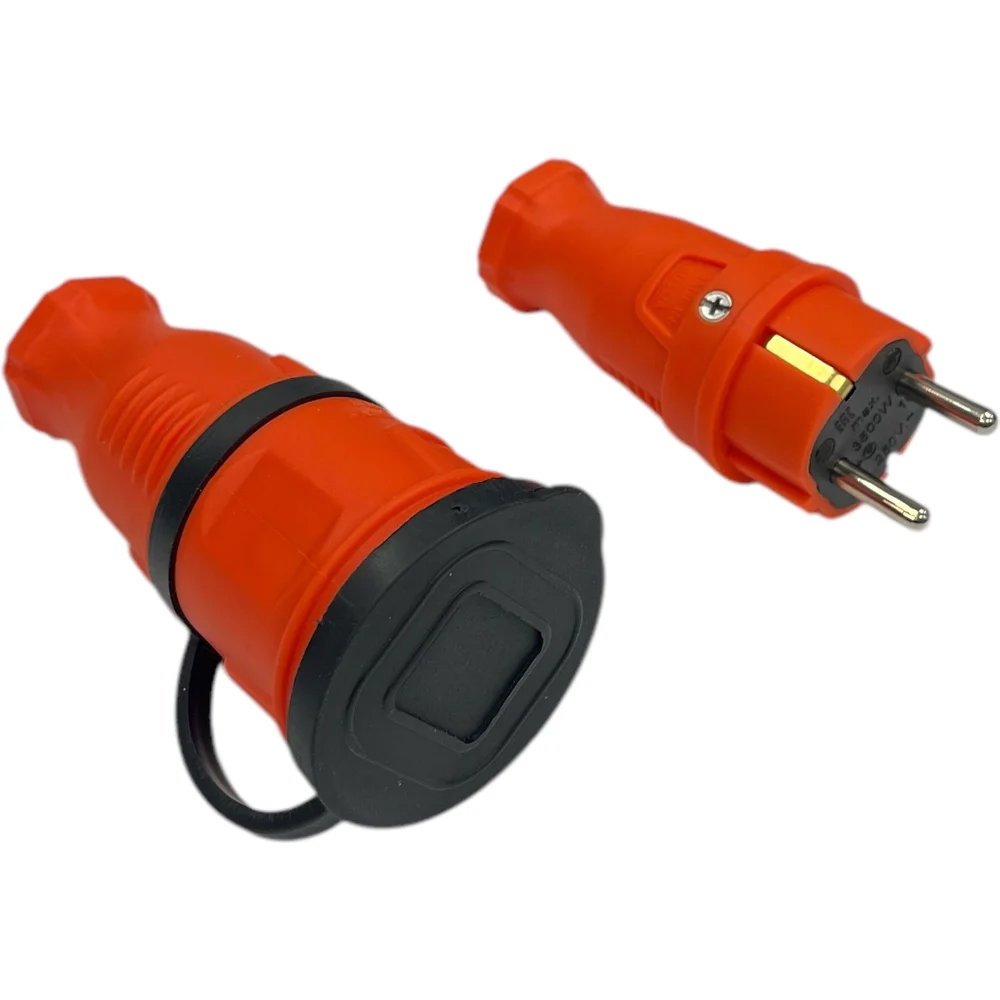 Комплект nvo NVO каучуковая кабельная розетка с заземлением и крышкой 16А IP44 + вилка цвет оранжевый 4301 4302 NVO-KI-COMBI-R-V-16-44-ORANGE