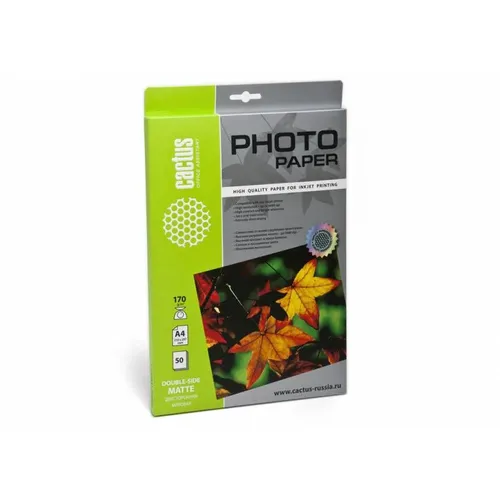 Фотобумага Cactus CS-MA417050DS, A4, для струйной печати, 50л, 170г/м2, белый, покрытие матовое /матовое