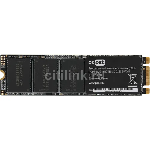 SSD накопитель PC PET PCPS512G1 512ГБ, M.2 2280, SATA III, M.2, oem