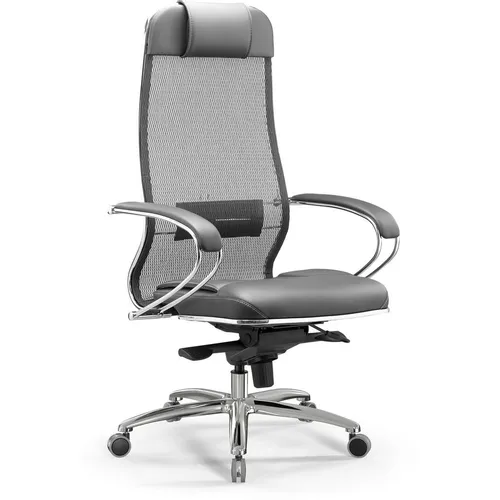 Кресло МЕТТА SL-1.04 Infinity Easy Clean, сетка/экокожа, до 120кг, синхромеханизм, фиксированные подлокотники, серый/серый