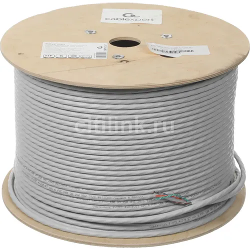 Кабель CABLEXPERT FPC-6057-4-CU FTP, кат.6Е, 305м, 4 пары, 23AWG, 0.57мм, медь, многожильный, серый