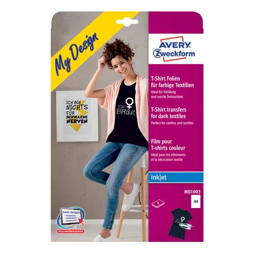 Термотрансфер Avery Zweckform MD1003, A4, для струйной печати, 4л, белый, покрытие матовое