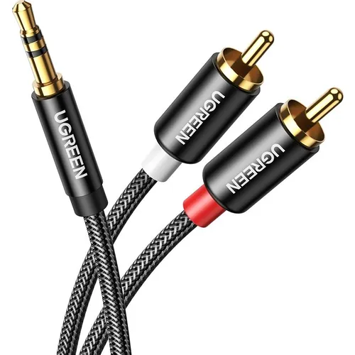 Кабель аудио UGREEN AV116, 2хRCA (f) - Jack 3.5 (f), 1.5м, GOLD, черный [10583]