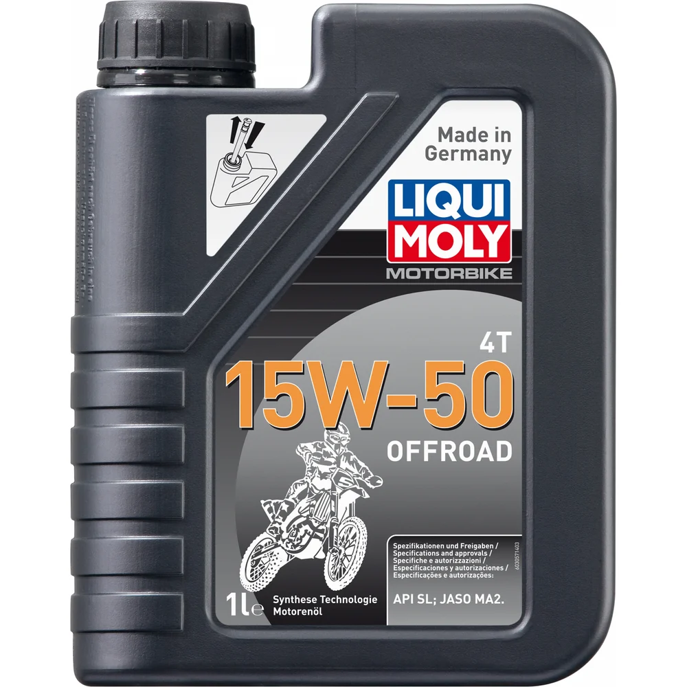 Синтетическое моторное масло 4T для четырехтактных мотоциклов LIQUI MOLY Motorbike 4T Offroad 15W-50 SL;JASO MA2 3057