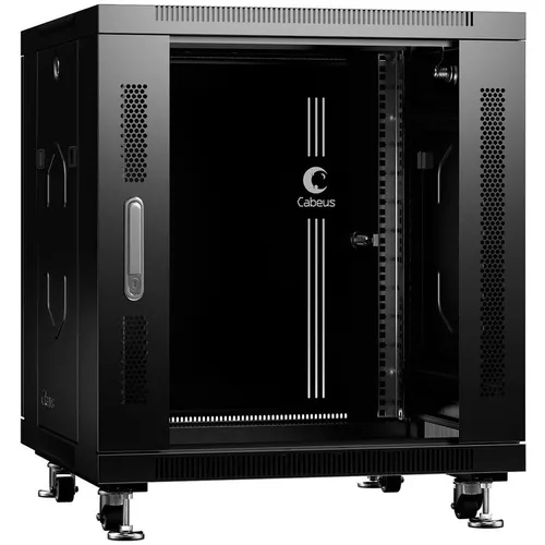 Шкаф коммутационный CABEUS SH-05C-12U60/60-BK напольный, стеклянная передняя дверь, 12U, 600x730x600 мм