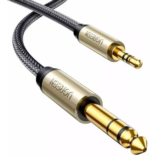 Кабель UGREEN AV127, Jack 3.5 (m) (прямой) - Jack 6.35 (m) (прямой), GOLD , ферритовый фильтр , круглое, 3м, серый [10629]