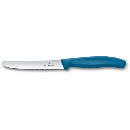 Нож кухонный Victorinox Swiss Classic 6.7832.C1, универсальный, для томатов, 110мм, заточка серрейтор, стальной, синий