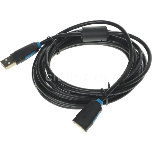 Кабель-удлинитель USB2.0 VENTION CBCBI, USB 2.0 A(m) (прямой) - USB 2.0 A (f) (прямой), GOLD , круглое, 3м, черный