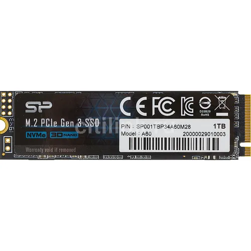 SSD накопитель Silicon Power M-Series SP001TBP34A60M28 1ТБ, M.2 2280, PCIe 3.0 x4, NVMe, M.2