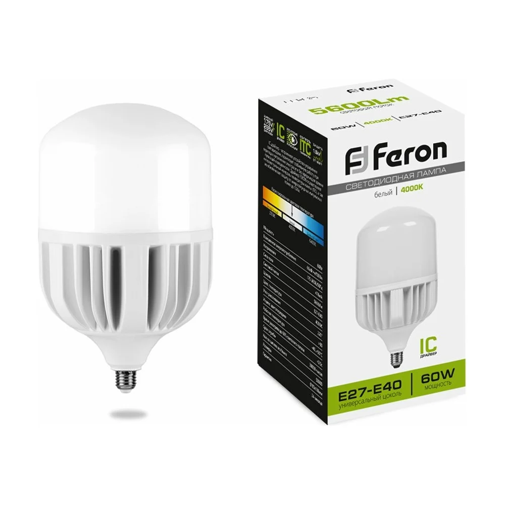 Светодиодная лампа FERON 60W 230V E40 4000K, LB-65 25821